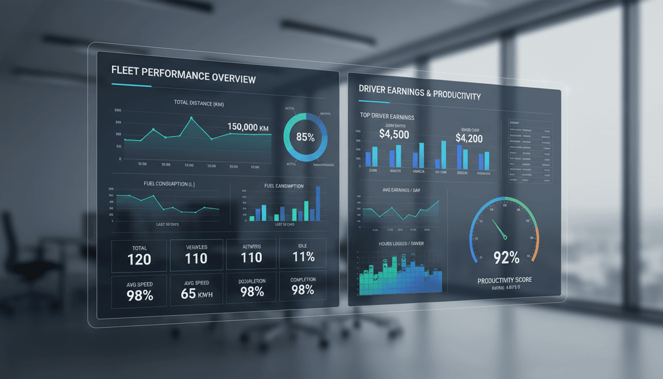 Painel de gestão com relatórios e métricas de frotas