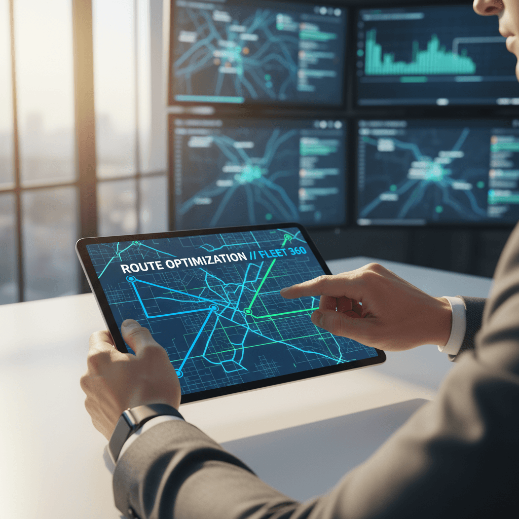 Equipa profissional de gestão de frotas a trabalhar com documentação e sistemas de controlo